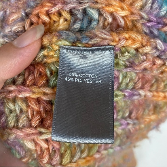 Marled orange multi color chunk knit mock neck sweater spring summer boho - Picture 4 of 4